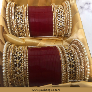 Deep Red/Maroon Toned Bridal Choora / Bangles Set