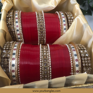 Red Pearly Bridal Choora / Bangles Set