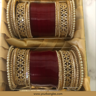 Deep Red/Maroon Toned Bridal Choora / Bangles Set