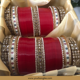 Red Pearly Bridal Choora / Bangles Set