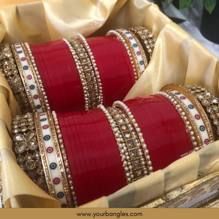 Red Pearly Bridal Choora / Bangles Set