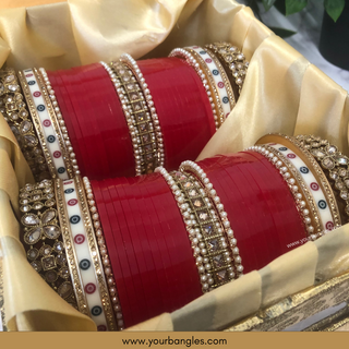 Red Pearly Bridal Choora / Bangles Set