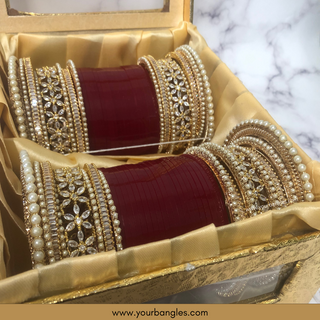 Deep Red/Maroon Toned Bridal Choora / Bangles Set