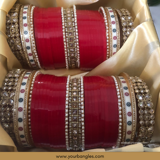 Red Pearly Bridal Choora / Bangles Set