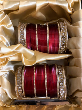 Ruby Red Ombre (two-tone) Bridal Choora / Bangles Set