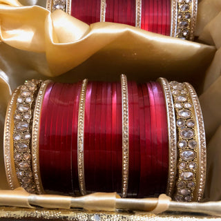 Ruby Red Ombre (two-tone) Bridal Choora / Bangles Set