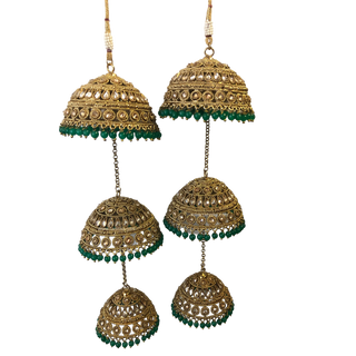 MEHREEN 3 Tier Emerald Jhoomer Kaleere